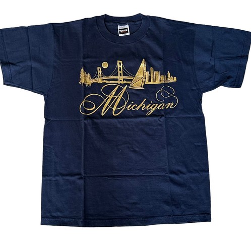 Vintage Navy Blue Gold Graphics Michigan T Shirt XL 90s | eBay