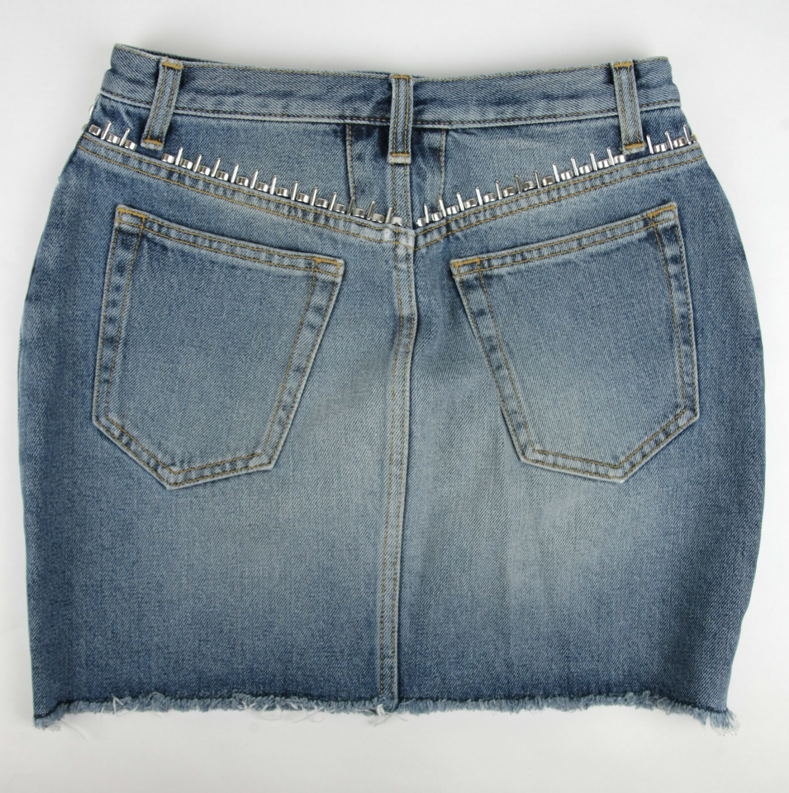 Pre-owned Saint Laurent $890  Women's Dirty Light Blue Denim 80s Mini Skirt 27 449103 4270