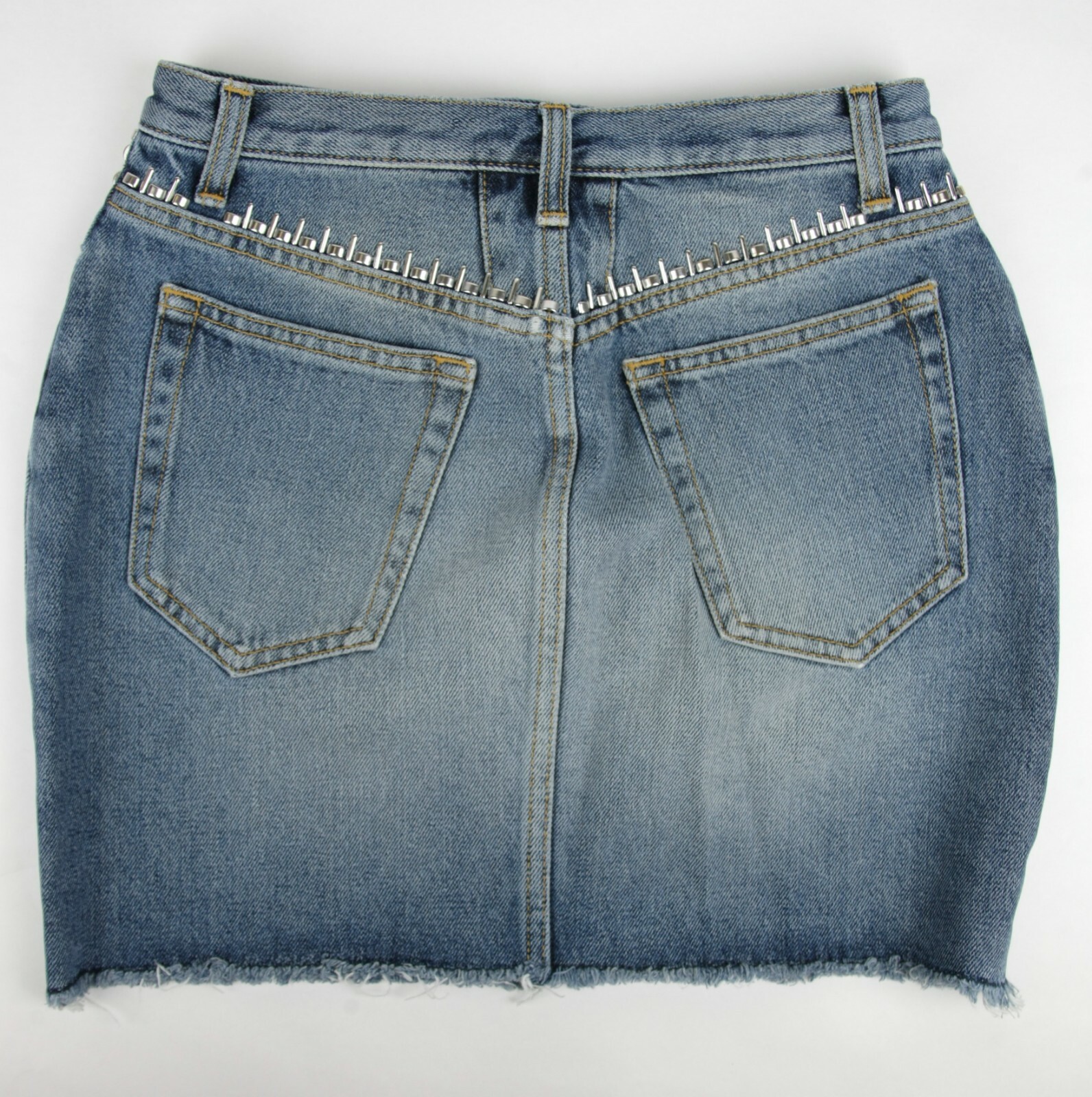 Pre-owned Saint Laurent $890  Women's Dirty Light Blue Denim 80s Mini Skirt 26 449103 4270