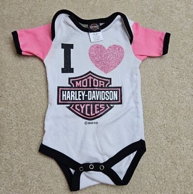 Harley Davidson pink glitter heart one piece 9-12M | eBay