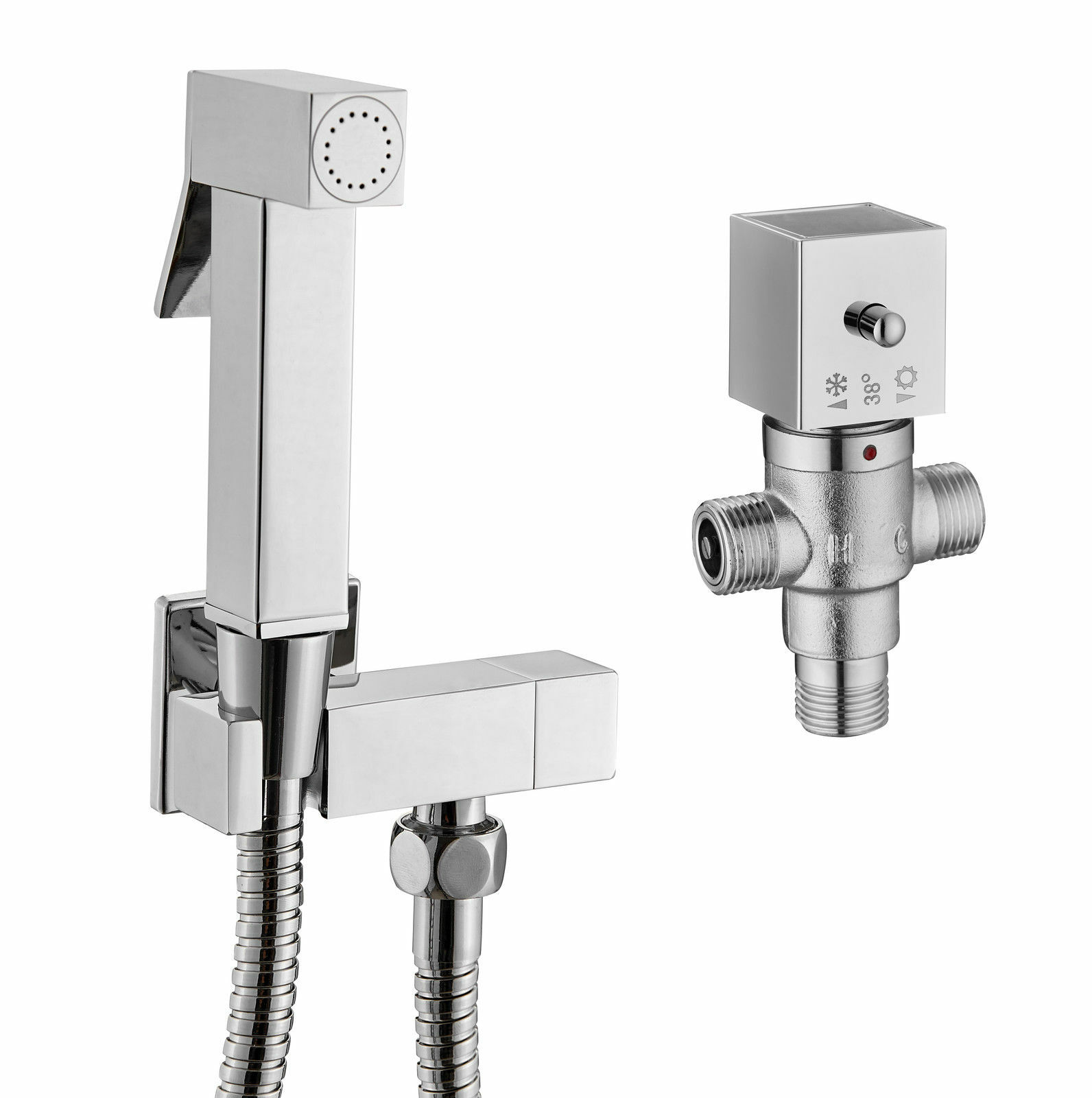 Square Douche Kit Bidet  Toilet Thermostatic Brass Chrome 