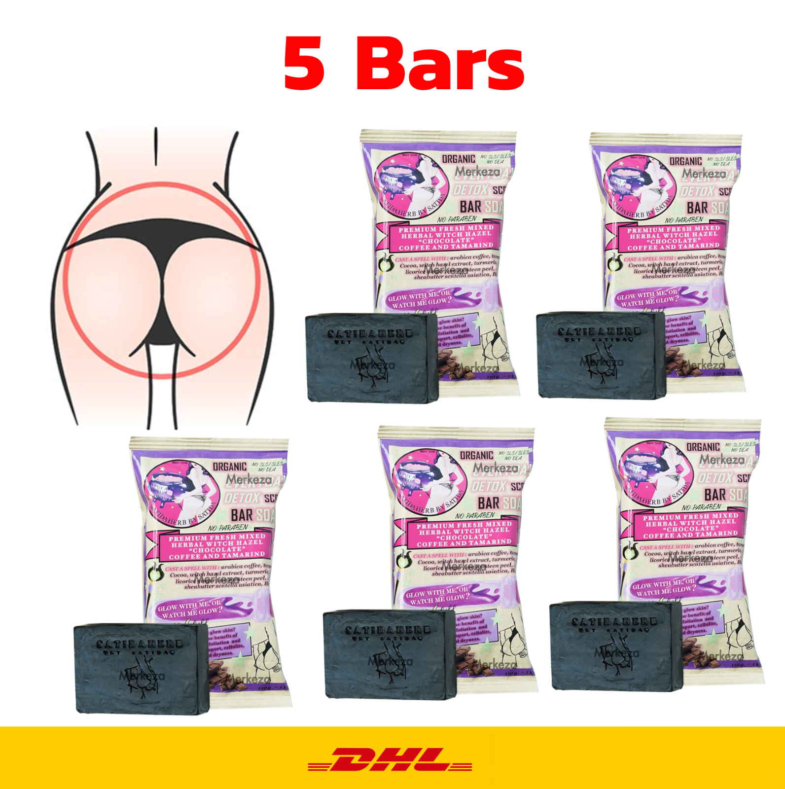 5 Bars. x Satida Herb Choco Bar Soap Herbal soap reduces acne