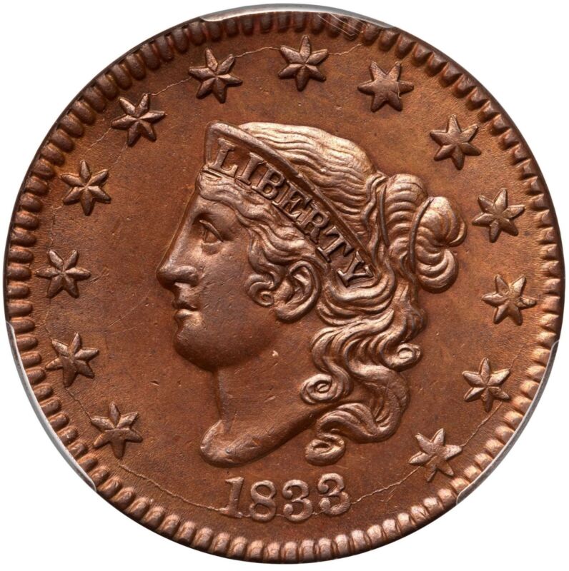 1833 N-4 R-4 Pcgs Unc Details Matron Or Coronet Head Large Cent Coin 1c