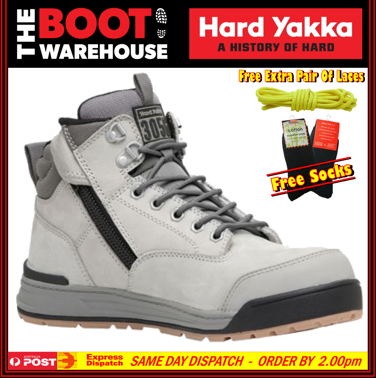 Hard Yakka Y60202 Work Boots. GREY. Steel Cap Safety. LaceUp & Zip