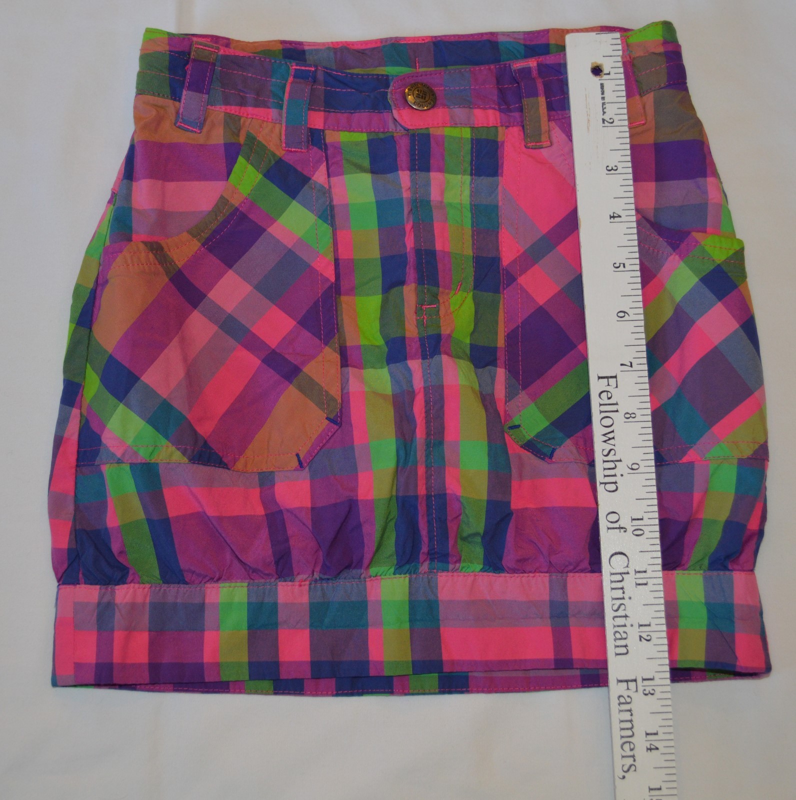 Columbia Girls Plaid Bubble Skirt Pink Purple Green Omni-Shade Adjust Waist 6/6X