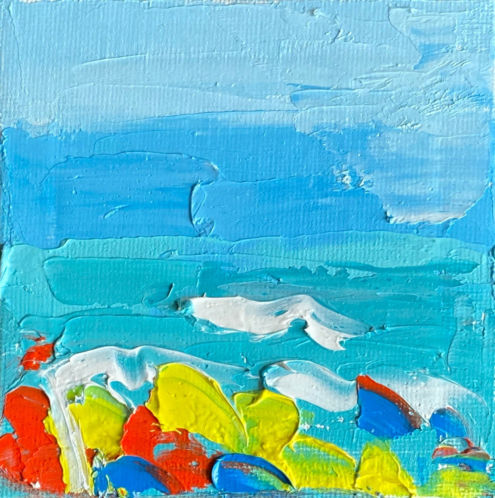 【F4号】good blue(spelling) 油絵 oil painting Impressive Oil Painting. Original. Small Art. Signed by