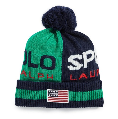 

[PC0373-320] Мужская вязаная шапка Polo Ralph Lauren Polo Sport с цветными блоками, Зеленый