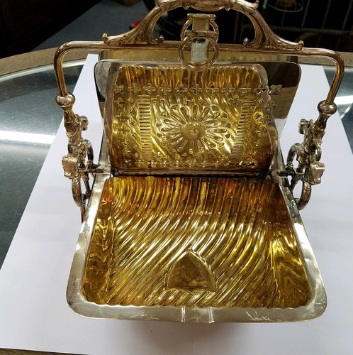 D&A EPNS Antique VictorianFolding Biscuit Food Server NICKLE SILVER Sterling Box