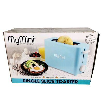 MyMini Single Slice Toaster Blue Extra Wide Slot Bagels Sky Baby Blue