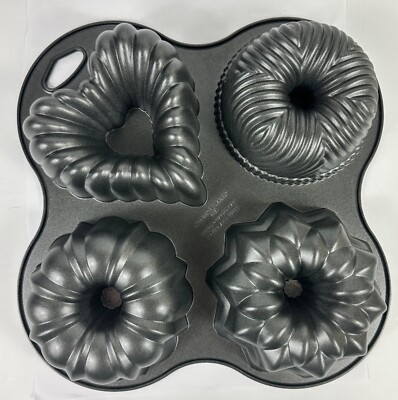 Nordic Ware Bundt Quartet Pan 4 Mini Cake Shapes 9 Cups Heavy Cast Aluminum