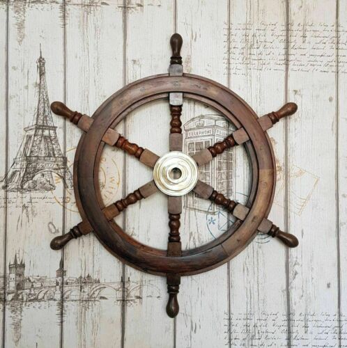 18 Inch Wooden Ship Steering Wheel Pirate Décor Wooden Brass Finishing Wall...