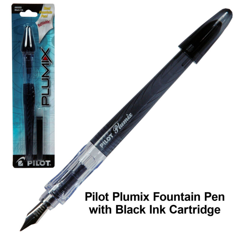 Pilot Plumix 90055, Black Ink Refillable Fountain Pen and Ink Cartridge