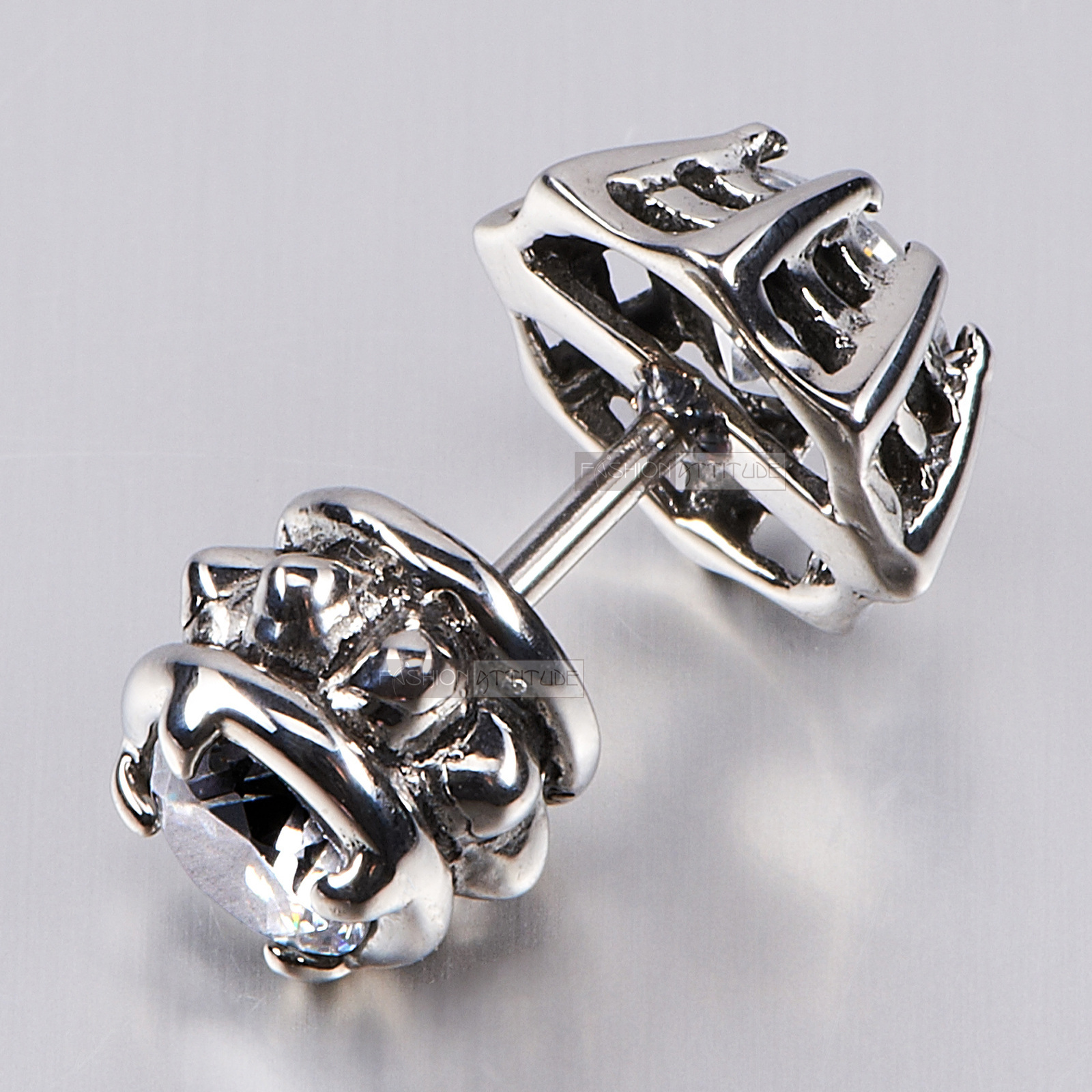 silver stud stainless steel crystal SINGLE vintage style earring eBay