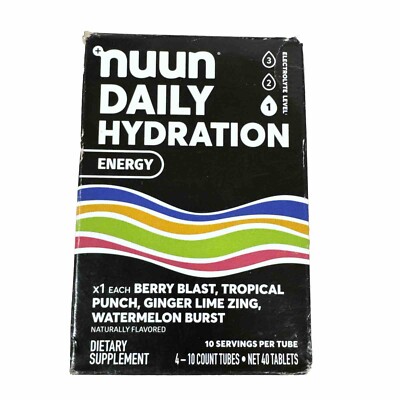 Nuun Daily Hydration Energy, 10 Servings Per Tube. 40 Total Tablets. Brand New!!
