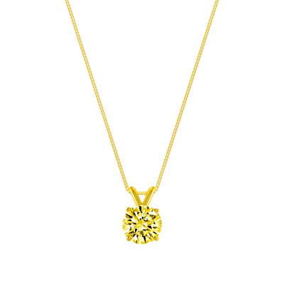 Pre-owned Shine Brite With A Diamond 1.50 Ct Round Cut Canary Solid 18k Yellow Gold Solitaire Pendant 18" Necklace
