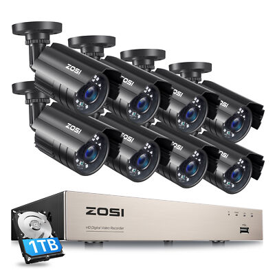 ZOSI 5MP Lite DVR H.265+ 8CH 1080P Security Camera System 1TB Recording Outdoor