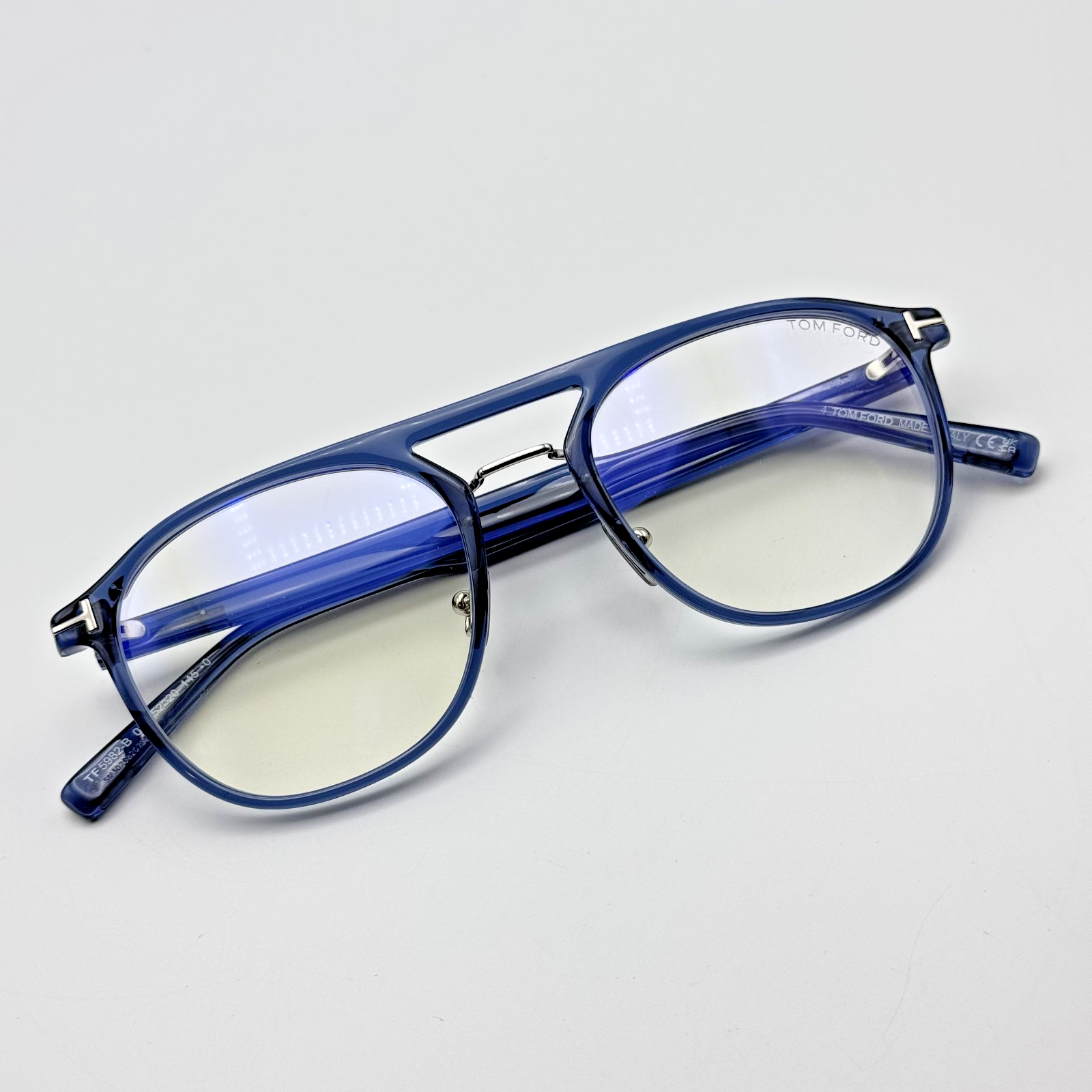 ルグランブルー　ラインストーンスカルタンクトップ Tom Ford Eyeglass Frames FT5982-B 090 Shiny Blue Frame Blue Block