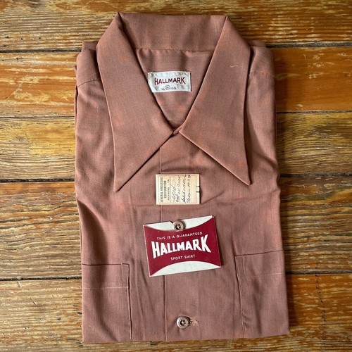1950's \"PINK×BLK\" Rayon Gabardine 開襟シャツ 1950's Rayon Gabardine Shirt - Beautiful Powder Pink - Men's