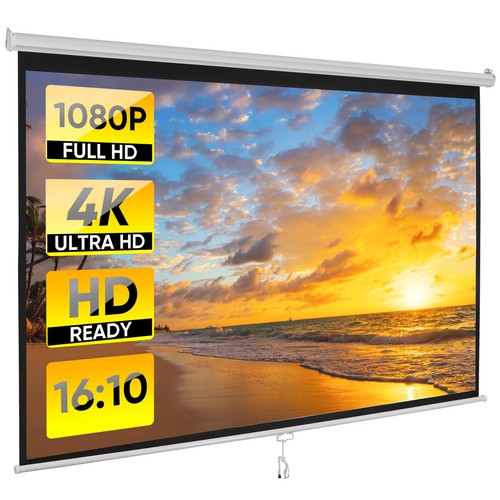 Movie Projector Screen Pull Down 16:10 Foldable Wall Mount HD Projection Screen