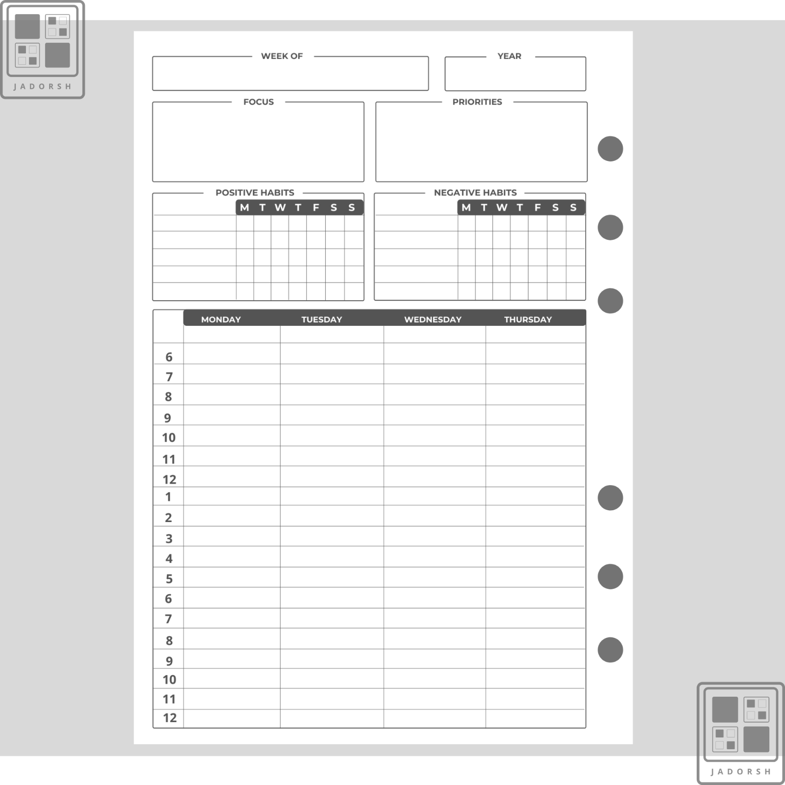 Printed A5 A6 Personal-Size Weekly Planner Insert Refills 50sheets [100Pages]