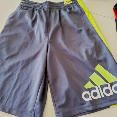 NEW BOYS LARGE 14 16 GREY NEON GREEN ADIDAS PERFORMANCE 3 STRIPE