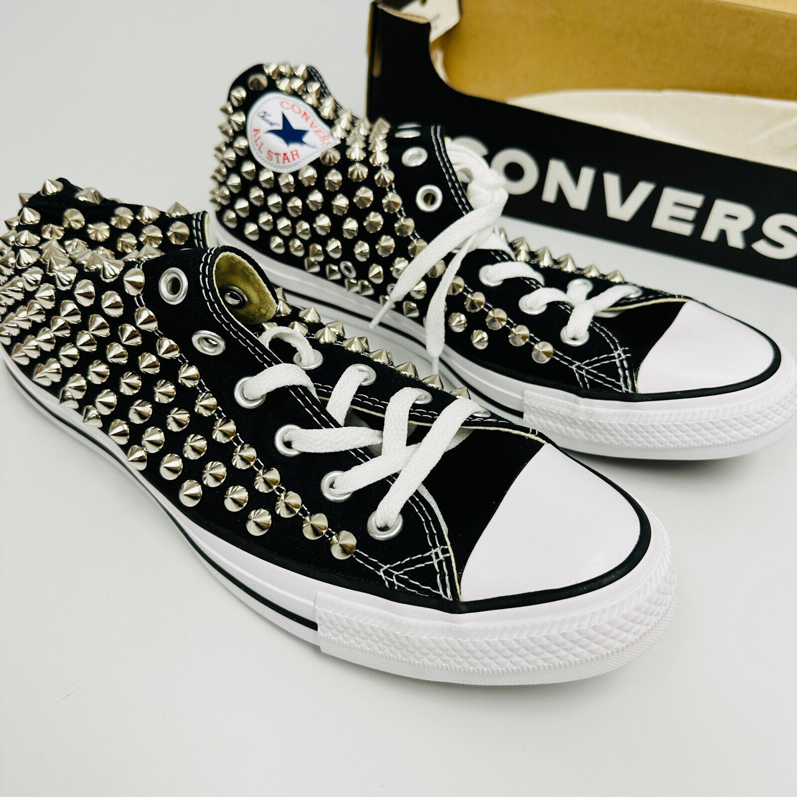 CONVERSE CHUCK TAYLOR HIGH TOP BLACK & WHITE CUSTOM STUDDED CONVERSE CHUCK TAYLOR HIGH TOP BLACK & WHITE CUSTOM STUDDED