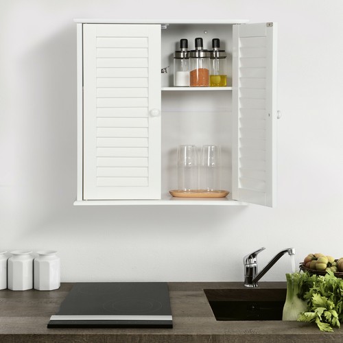 White Bathroom Wall Cabinets With 2 Shutter Doors And Adjustable