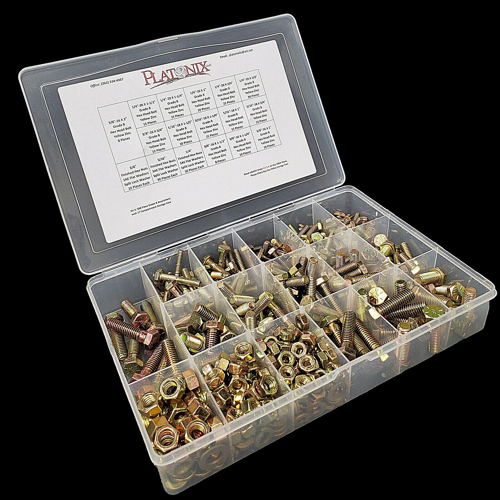 Grade 8 Hex Bolt Washer/Nut Assortment Yellow Zinc (508) Pcs. Coarse Thread