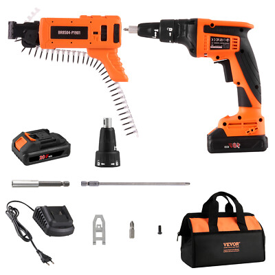 VEVOR 20V Auto-Feed Brushless Drywall Screwgun Kit Cordless w/ 2Ah Battery & Bag
