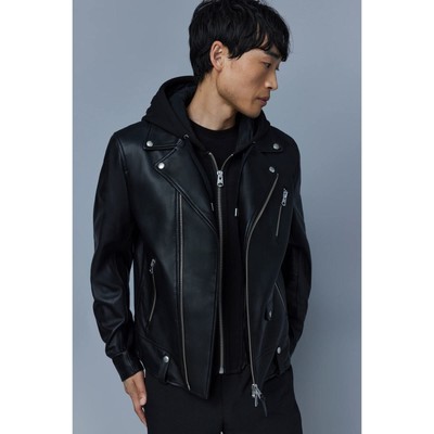 Mackage Black Magnus 2-in-1 Leather Biker Moto Jacket Hoodie Men's size 44