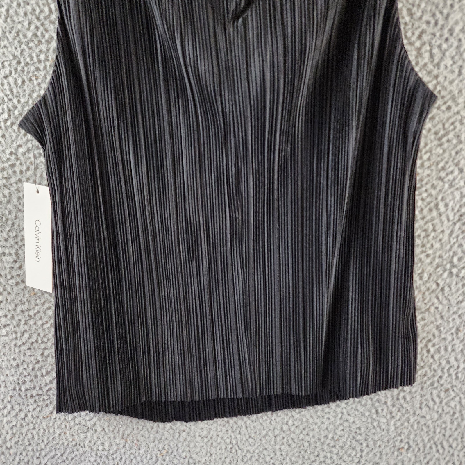 Calvin Klein Plisse Mock-Neck Sleeveless Top Women's S Black Back Zip Closure - Picture 3 of 14