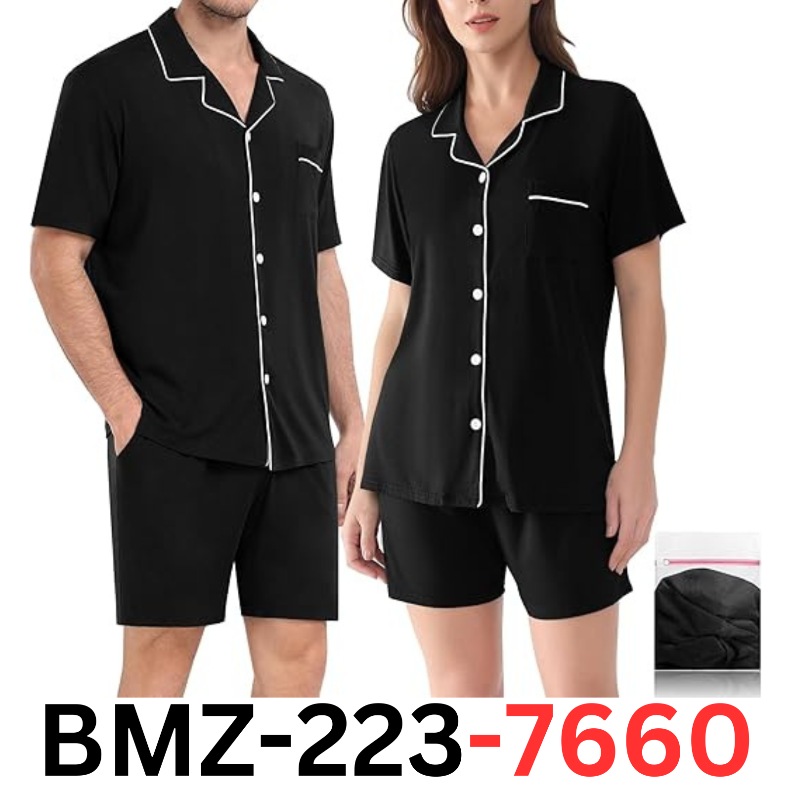 YOPUGEE Pajamas Set for Women Short Sleeve 2 Piece Shorts Cotton Pjs Set Black M