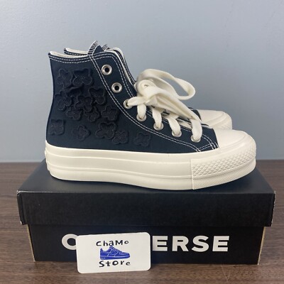 Converse Chuck Taylor All Star Lift Hi 3D Flowers A09099C Black/Egret Woman Sz 6