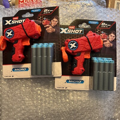 Zuru XShot Micro Foam Dart Gun Toy with 8 Darts 80ft Range Set Of 2