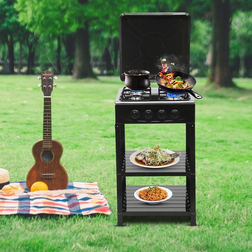 Cast Iron Double Burner Portable Outdoor Camp Stove Propane Gas LPG BBQ Cooker