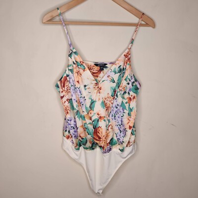 Express Floral Satin Bodysuit Tank Top Size Large Spaghetti Straps Thong