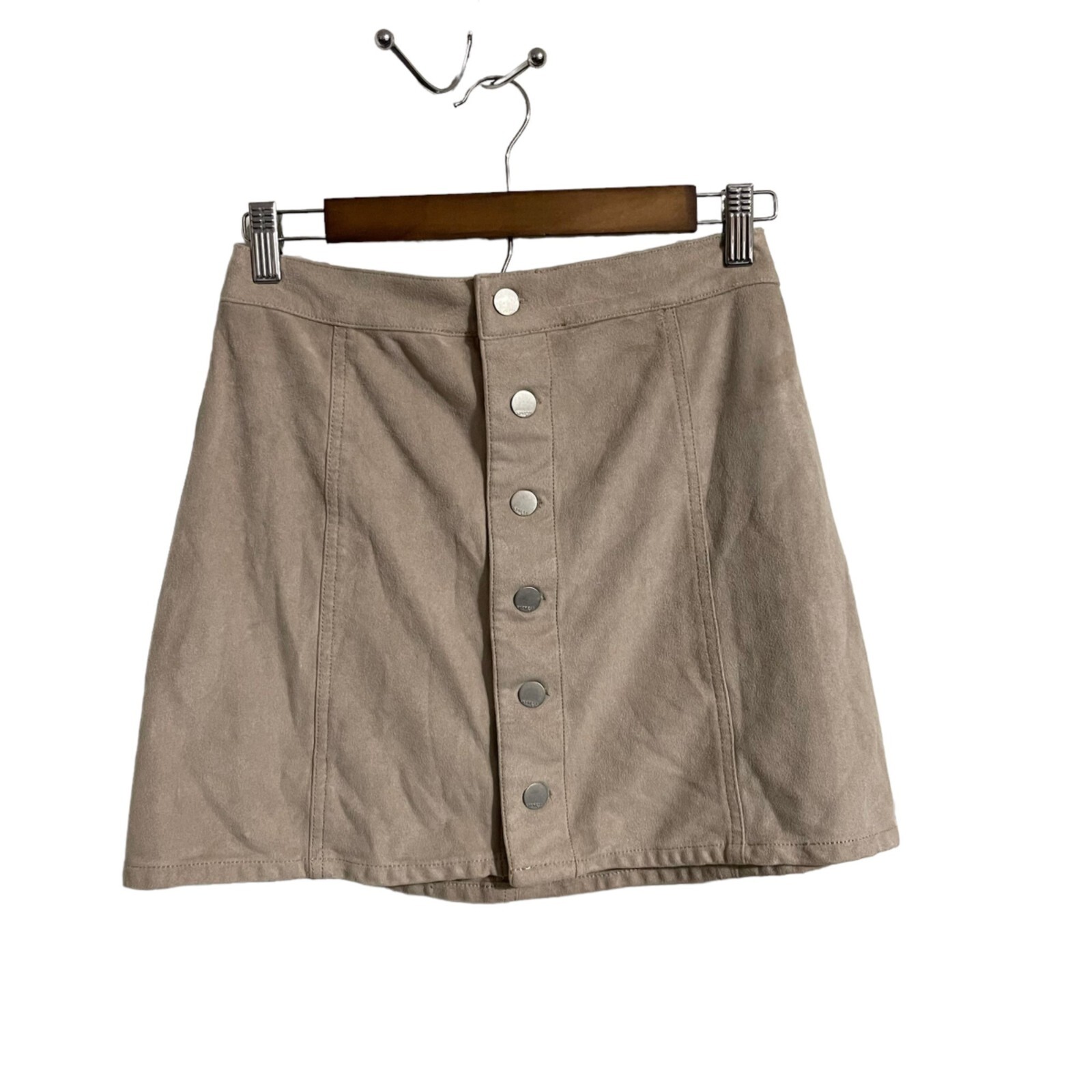 Express Womens Y2K 90s Beige Full Button Front Faux Suede