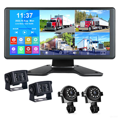 10.36'' Quad Monitor DVR Dash Cam Rear View Backup Cameras Truck Semi Trailer RV