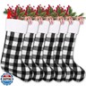YUJUN 6 Pack 22 Inches Christmas Stockings, Xmas Large Black White Buffalo Plaid Hanging Stockings Decorations for Christmas Tree Fireplace Family Holiday Party Decor