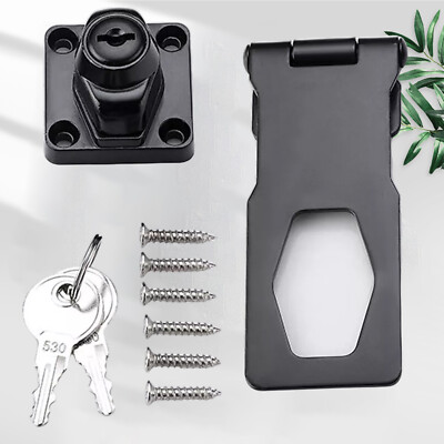 Hasp Lock W/ Keys Safety Packlock Clasp Hasp Lock Latch Black Door Hinge Lock