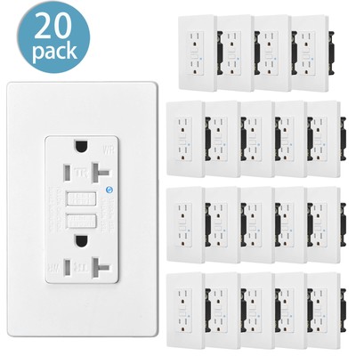 (20 Packs) 15A GFCI Outlet ETL Listed - Weather / Tamper Resistant WR TR - White