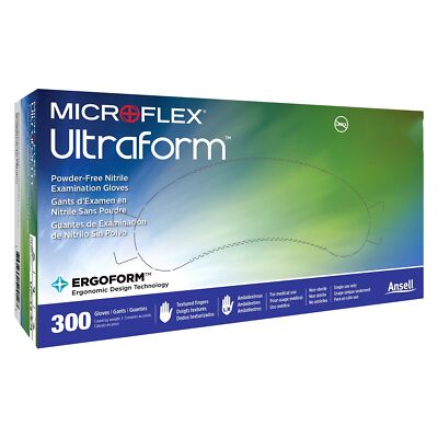 Microflex Ultraform Nitrile Exam Glove, Large, Blue (Sold as BX/300)