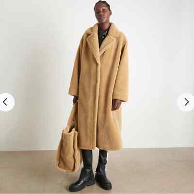 Stand Studio Maria Beige Oversized Teddy Faux Fur Coat Size