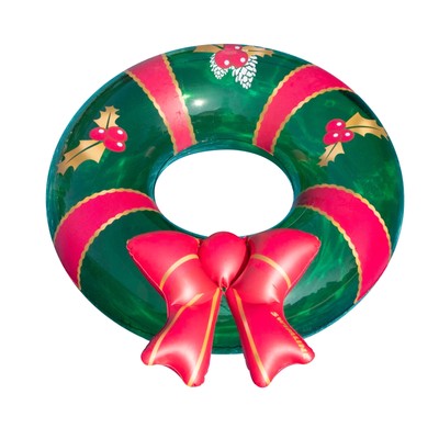 Swimline 42'' Christmas Wreath with Bow Inflatable Pool Inner Tube Ring