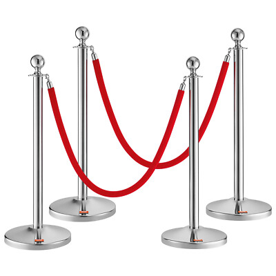 VEVOR Crowd Control Stanchion Posts 4-Pack & 2PCS 5FT Velvet Ropes Fillable Base