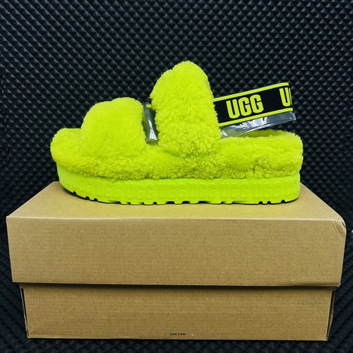 

UGG Oh Fluffita (женский размер 9) Тапочки из шерпа с открытым носком Неоново-зеленые сандалии, Зеленый, Fluffita