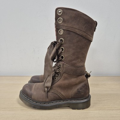 Dr Martens Aimilita Mid Calf Boots UK 4 EU 37 Brown Leather Floral Lining