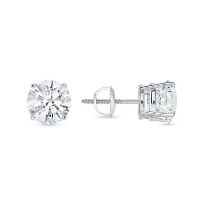 Pre-owned Shine Brite With A Diamond 5 Ct Round Earrings Studs Solid 14k White Gold Brilliant Cut Screw Back Basket In White/colorless