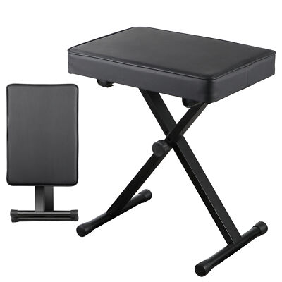 Adjustable Padded Keyboard Bench X-Style Folding Stool Piano Bench Black