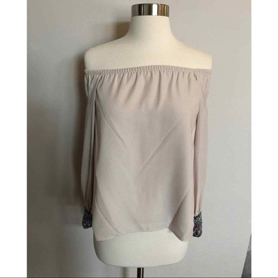 VaVa by Joy Han Blouse Womens Cold Shoulder Long Sleeve Boho Beige Extra Small